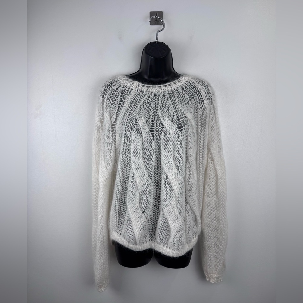 Women's White Cable Knit Mohair Sweater